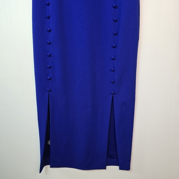 Calvin Klein Sheath Midi Dress Button-Trim Details Side-Slit Cobalt Blue Sz 8 - Picture 6 of 16